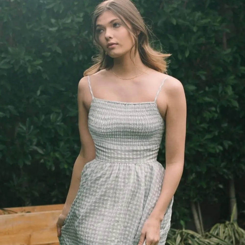 Mint gingham midi dress